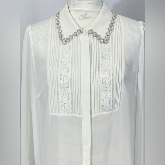 Self-Portrait Chiffon Rhinestone Detail Top size 10 - Picture 6 of 14